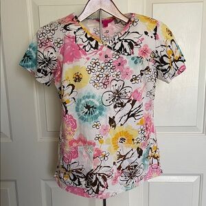 Floral Burst Short Sleeve Women's scrub Top